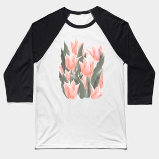 Stylish Peach Tulips Flowers Watercolor Illustration, coral pink color background. Holiday, Birthday, Anniversary Gifts Baseball T-Shirt